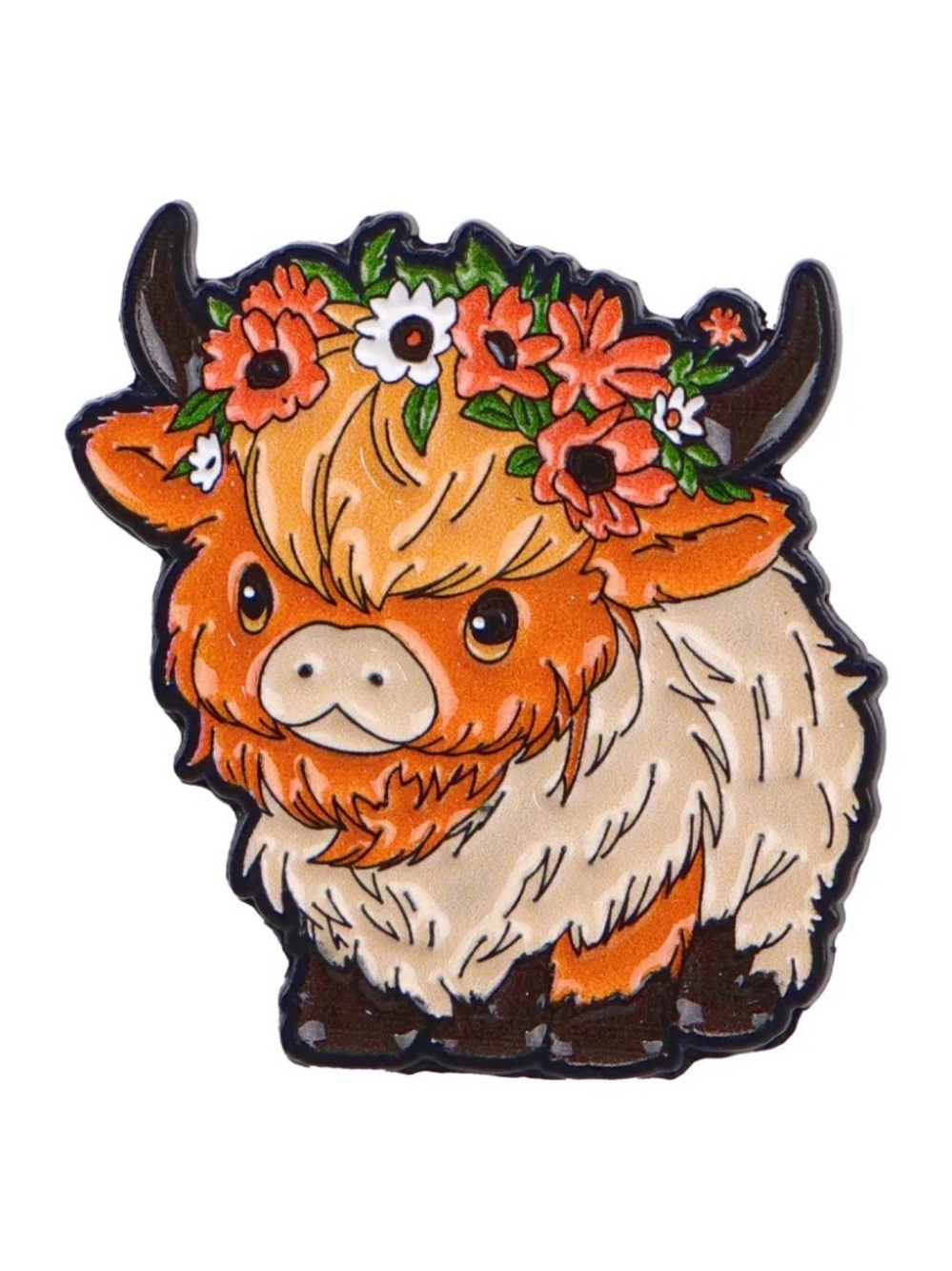 Cute Highland Cow Floral Shoe Charm – Orange Cow Flower Crown Accessory